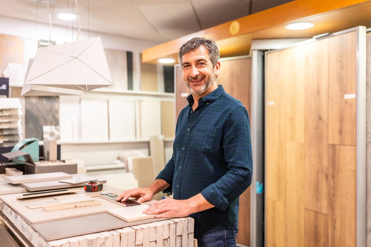 Architect selecting tiles and flooring materials for an interior project